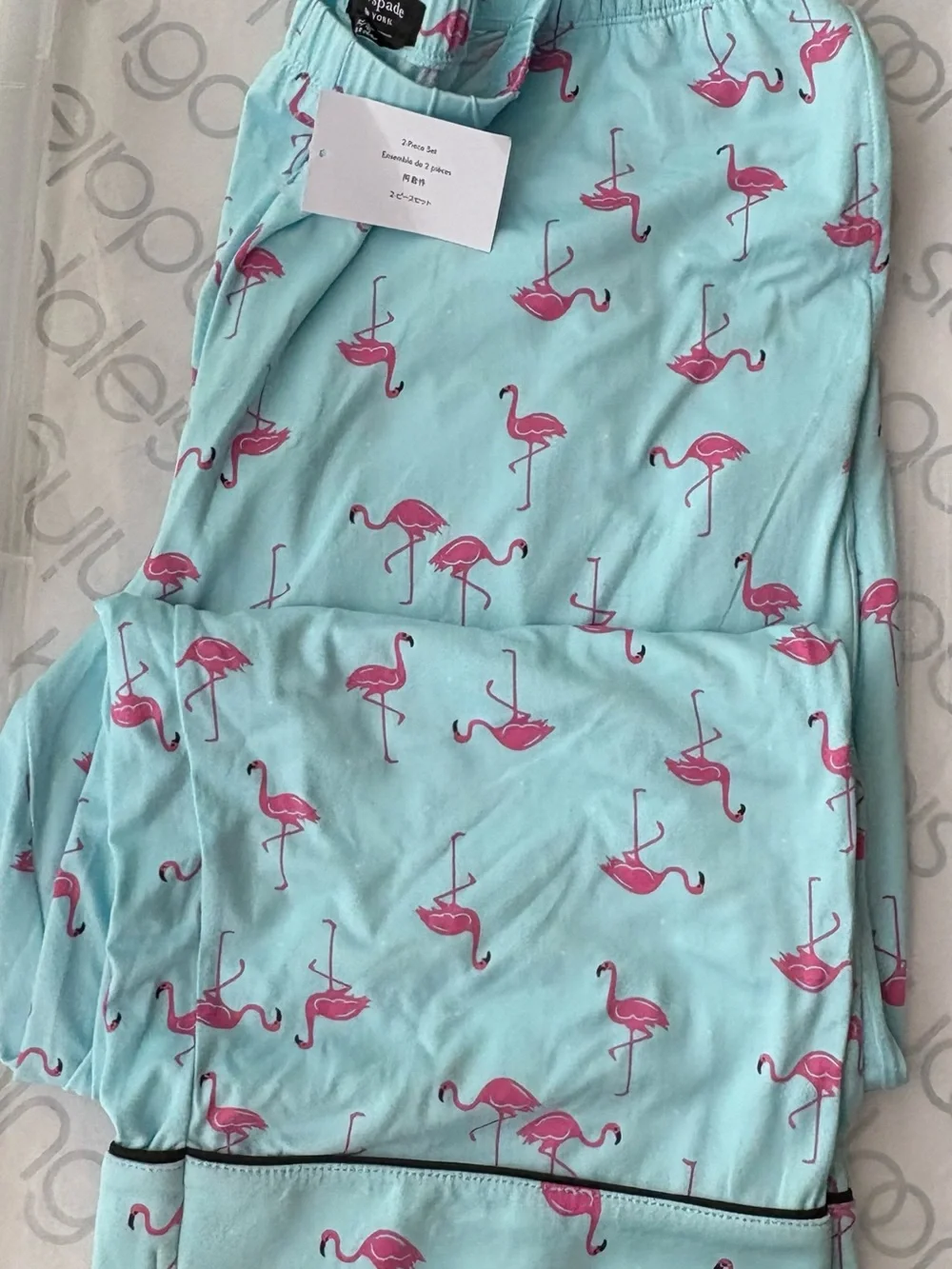 kate spade Light Blue and Pink Flamingo Pajama Set Top XL